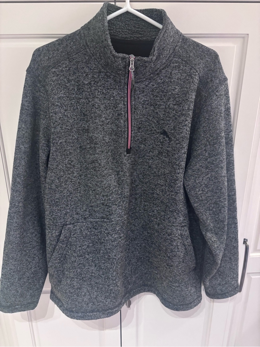 Tommy Bahama Men's Dark Gray Half-Zip Sweater with Pink Trim leg